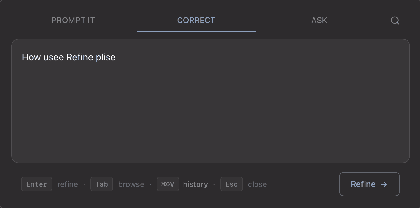 Refine interface preview